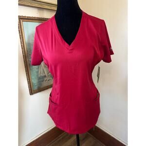 NWT HH Works Healing Hands Monica Scrub Top Red XS V-Neck